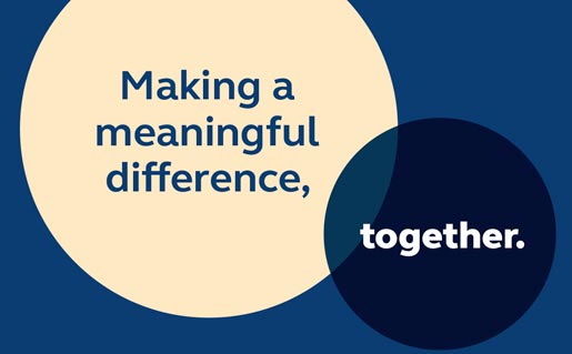 The text 'Making a meaningful difference, together' overlaying circles